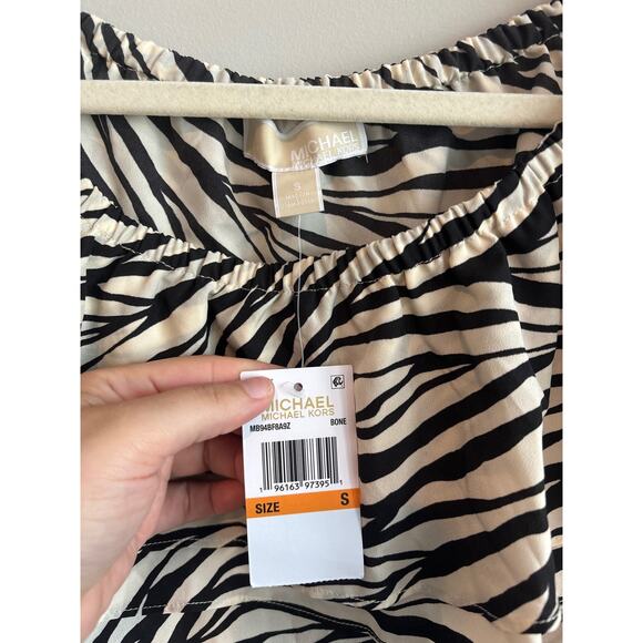 NWT Michael Michael Kors Women's Stadium Ruffle Blouse Zebra Print Size Small - Picture 3 of 5